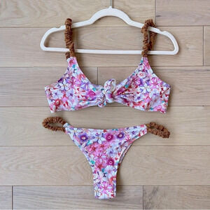 Reina Olga Italy Luca Bikini Skirt Set Pastel Flowers 3 Large Vacation Swim NWT